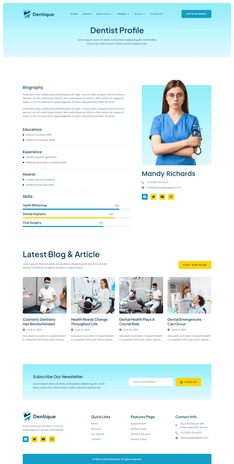 Dentique Dentist & Dental Clinic Elementor Template Kit, WP Template
